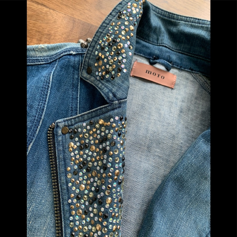 MOTO by Topshop Studded Sequin Denim Jacket - Picture 3 of 8